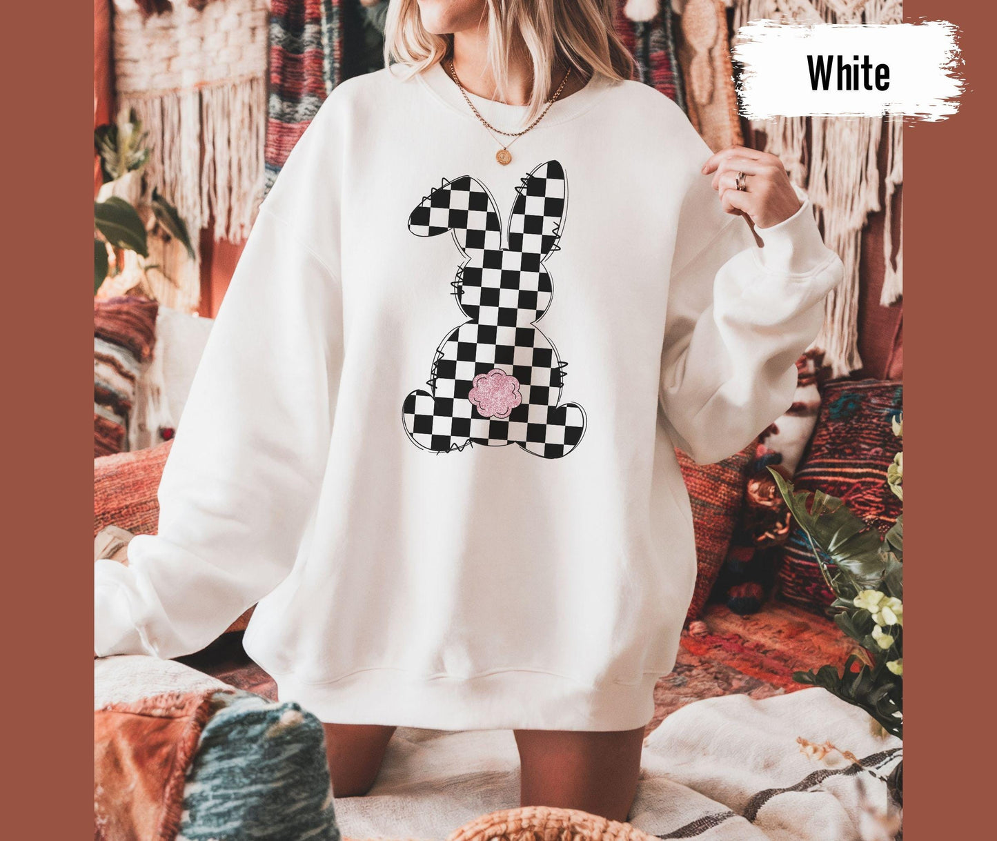 Checkered Easter Bunnies Shirt,Cute Bunny Easter TShirt,Gift For Easter,Happy Easter Shirt,Easter Bunnies Shirt Women,Easter Checkered Tee