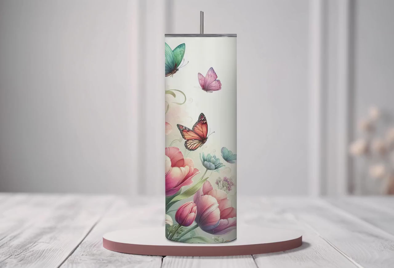 Personalized Spring Tulips Butterflies Tulips flowers 20oz tumbler Spring flowers cup, Gardeners lovers gift tulips gift cup