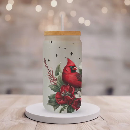 Christmas Red Cardinals Believe Personalized, Cardinals Gifts For Women, Cardinals Cup With Straw, Cardinal Floral Cup Durable Glassware