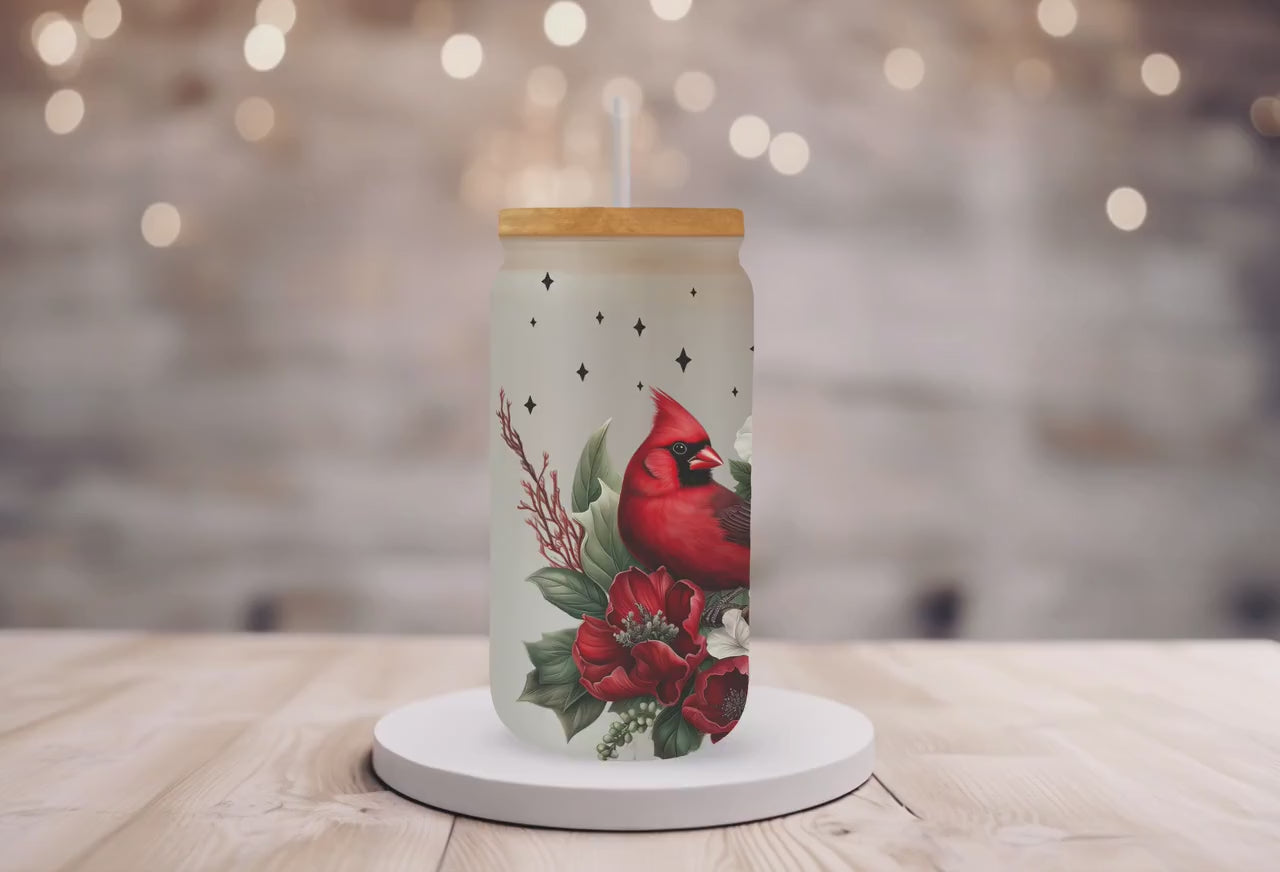 Christmas Red Cardinals Believe Personalized, Cardinals Gifts For Women, Cardinals Cup With Straw, Cardinal Floral Cup Durable Glassware