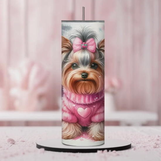 Yorkie Tumbler Personalized, Yorkie Gifts, Yorkie Tumbler With Straw, Yorkie Cups, Yorkie Tumbler With Name, Pink Christmas Tumbler, Dog Mom