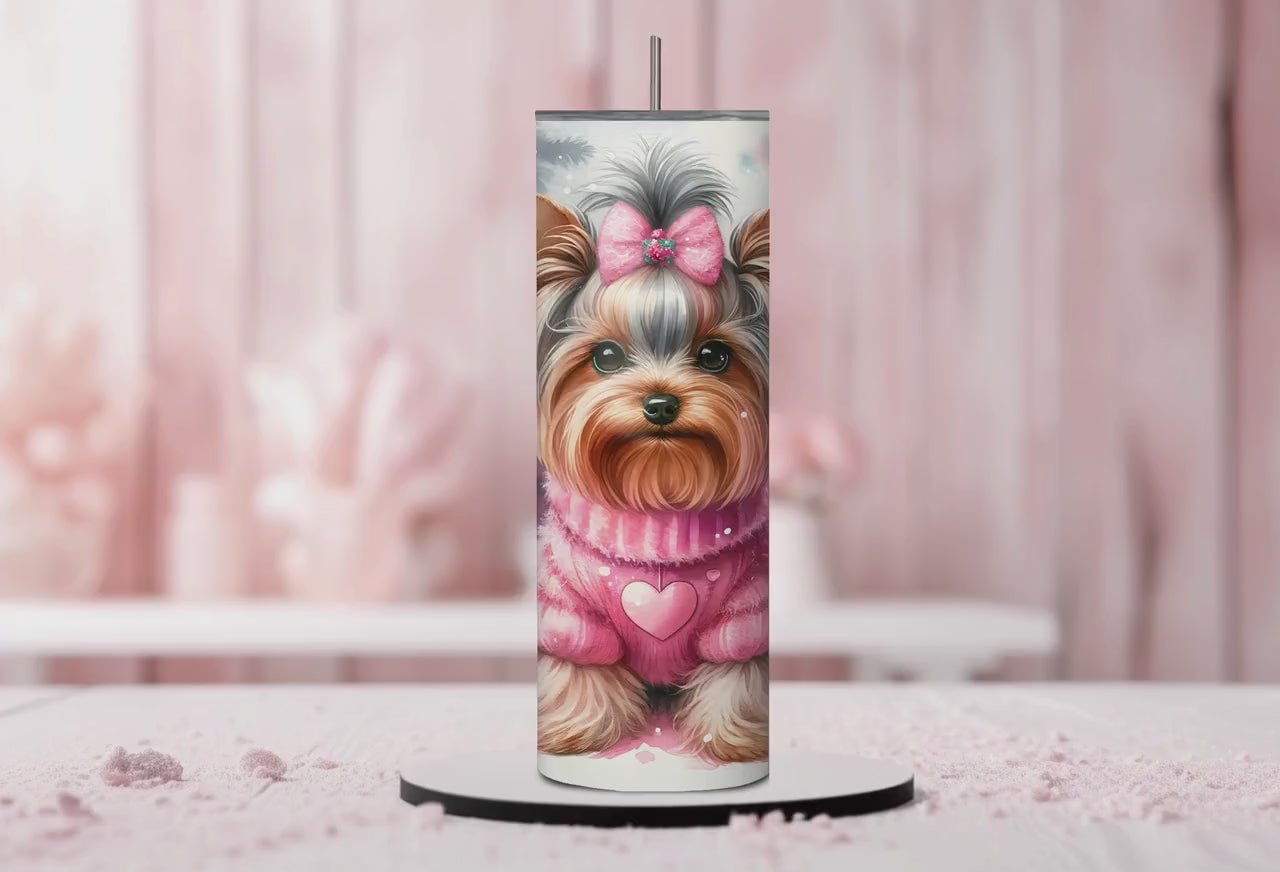 Yorkie Tumbler Personalized, Yorkie Gifts, Yorkie Tumbler With Straw, Yorkie Cups, Yorkie Tumbler With Name, Pink Christmas Tumbler, Dog Mom