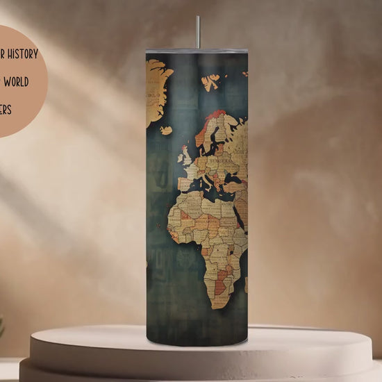 Personalized Old World Map, Gifts for History Teacher, Gifts for world Traveller, 20oz Tumbler with Straw, Journal Vintage Paper look