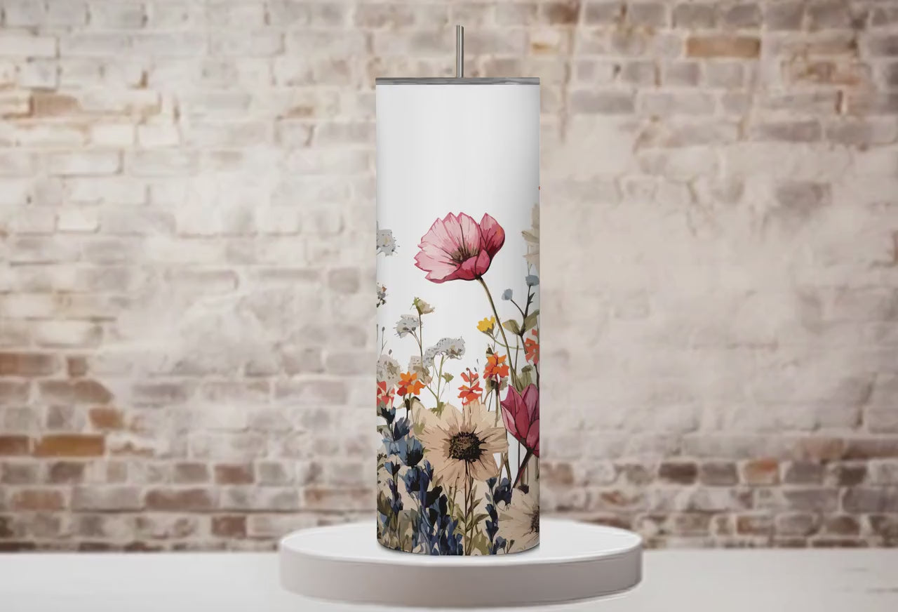 Custom Name Tumbler , Personalized floral name tumbler , gift for her, Wildflower Boho Floral Name tumbler ,Tumbler gift, Floral tumbler