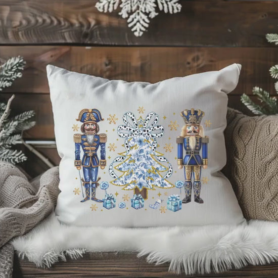 Watercolor Nutcracker Pillow, Blue Christmas Pillow, Christmas Throw Pillow, Holiday Pillow, Christmas Pillow, Nutcracker Soldiers decor