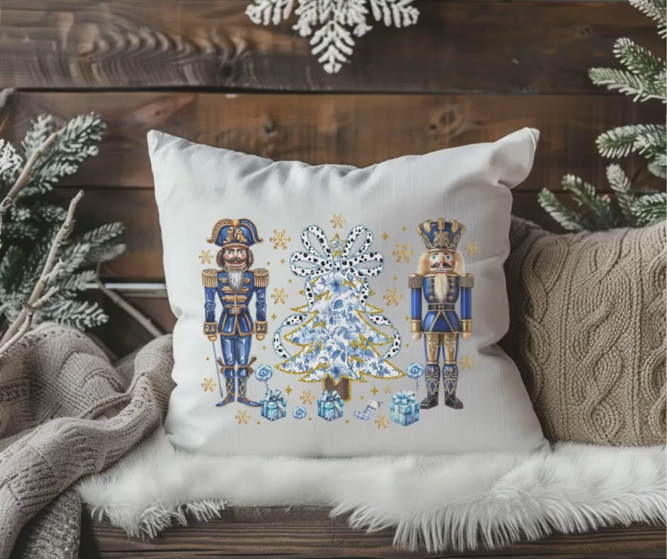 Watercolor Nutcracker Pillow, Blue Christmas Pillow, Christmas Throw Pillow, Holiday Pillow, Christmas Pillow, Nutcracker Soldiers decor