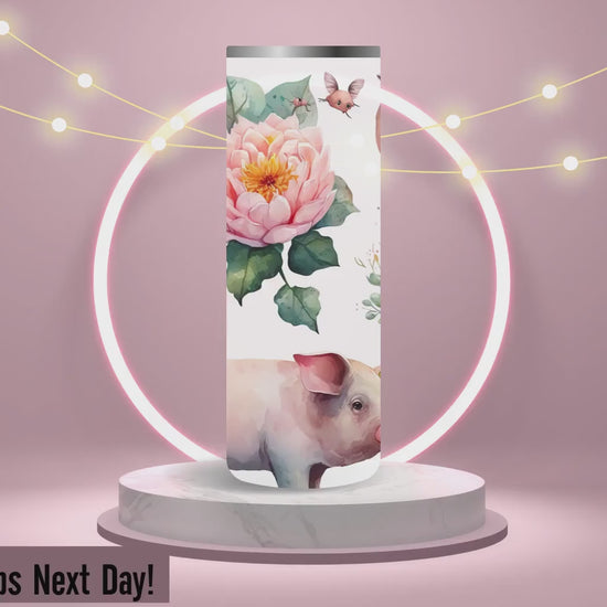 Cute Floral Pig Tumbler With Straw and Lid Cute Pig Tumbler Gift For Pig Lover Floral Farm Animal Tumbler Gift for Her