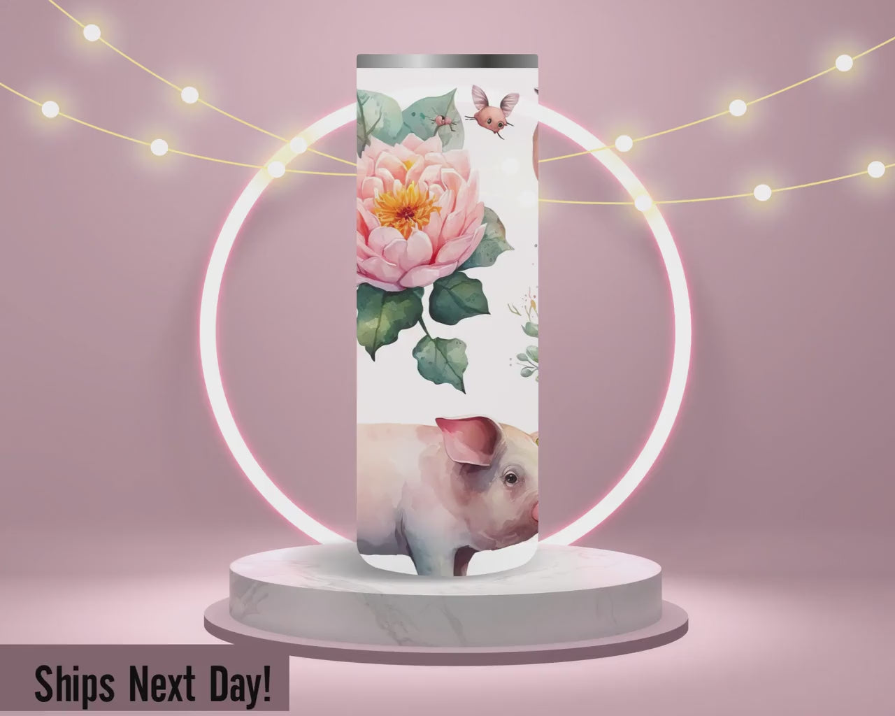 Cute Floral Pig Tumbler With Straw and Lid Cute Pig Tumbler Gift For Pig Lover Floral Farm Animal Tumbler Gift for Her