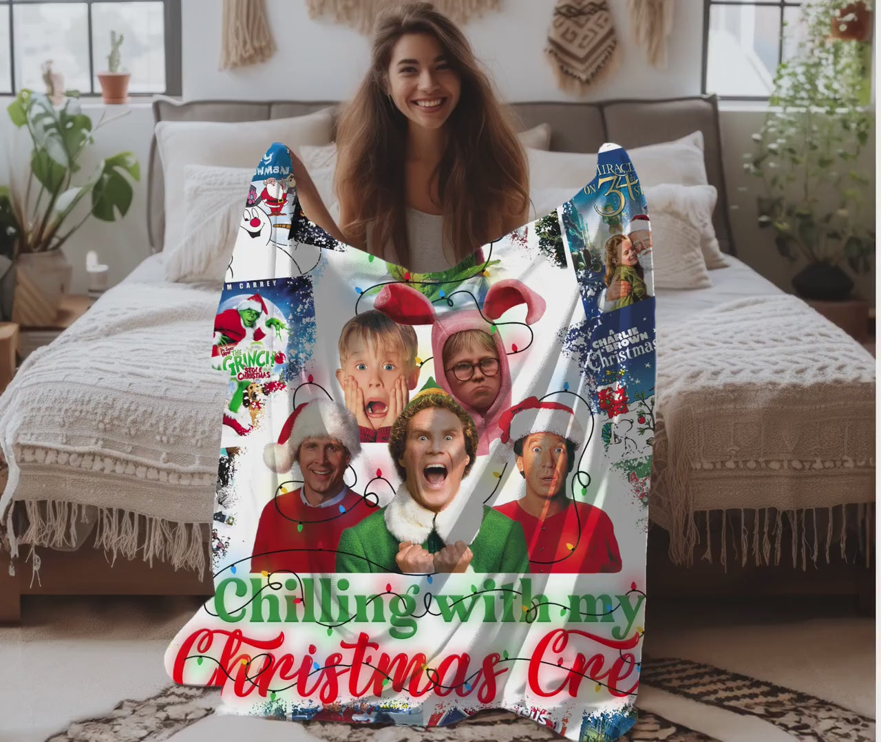 This is My Christmas Movie Watching Blanket, Blue Throw Personalized Gift Blankets with Name, Comfort blanket, Warm Cozy Blankets