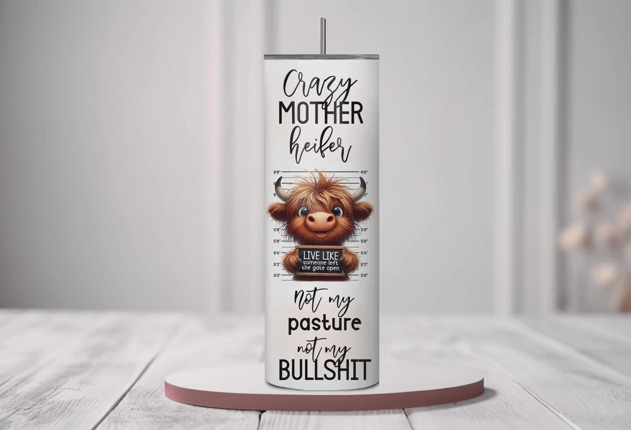 Funny Highland Cow Sayings! Not My Pasture Not My Bullshit Tumbler | Not Today Heifer Cup | Gift for Farmer | Cow Skinny Tumbler