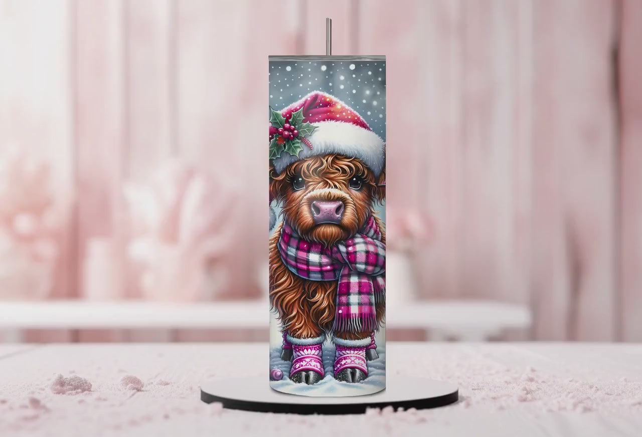 20oz Christmas Highland Cow Tumbler, Christmas Cow Tumbler, Highland Cow Christmas Tumbler, 20oz Christmas Cow Tumbler, Cow Tumbler